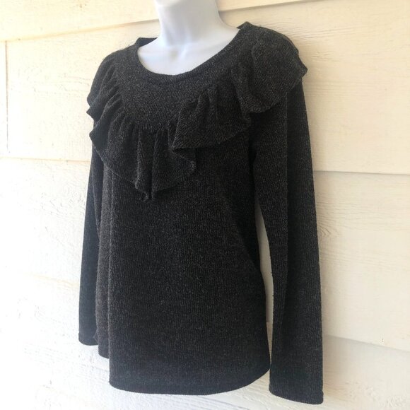 Perfect Peach Size Small Comfy Charcoal Long Sleeve Ruffled Sweater - Picture 8 of 10